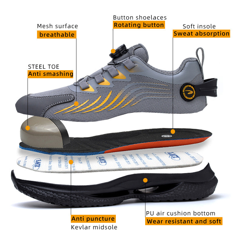 Safety shoes anti smashing anti piercing anti slip wear-resistant steel toe shoes lazy no tie safety shoes