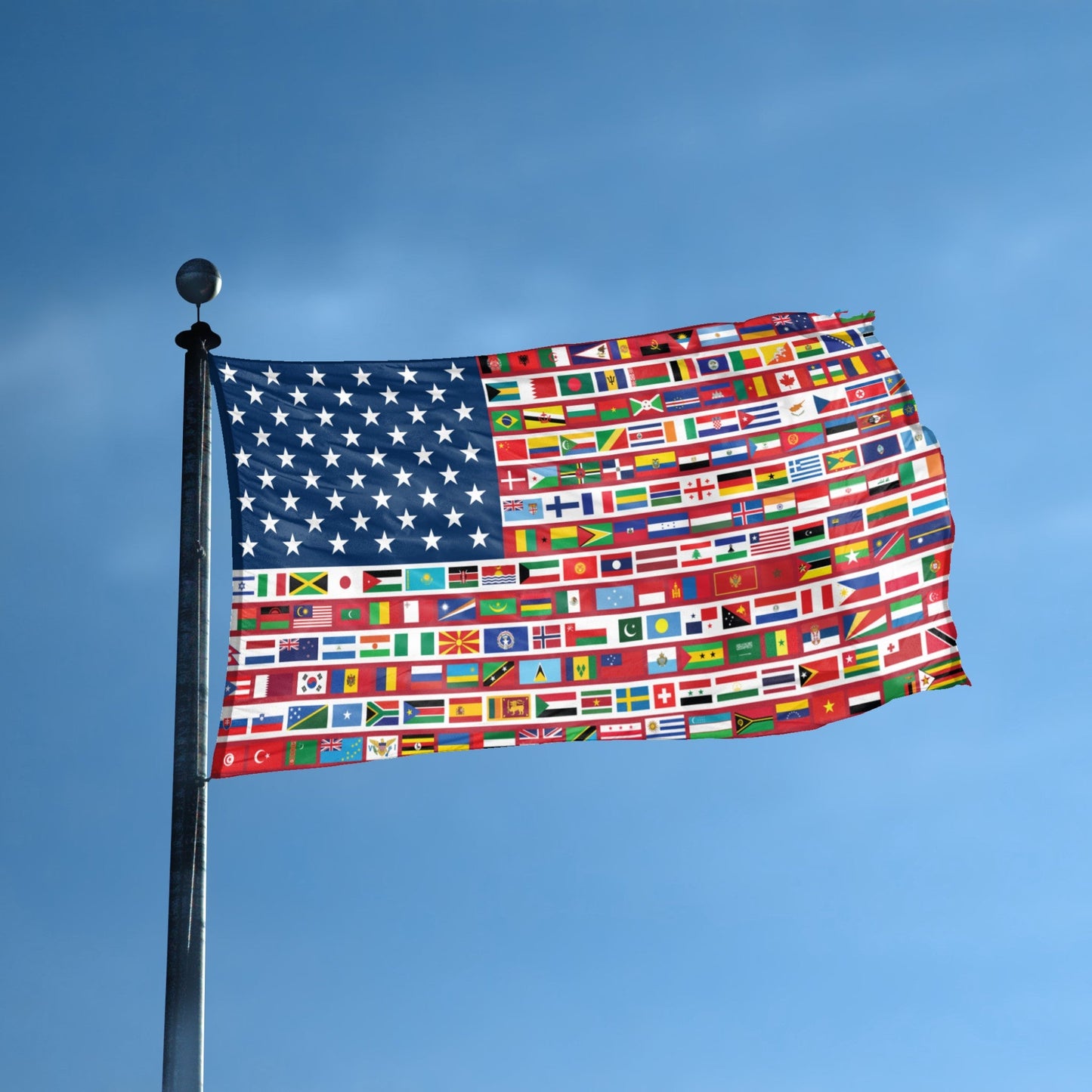 American Flag with World Nations Stripes