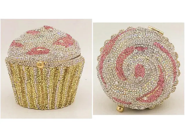 Women Blue Cupcake Evening Bag Crystal Clutch Purses Wedding Bridal Rhinestone Handbag Party Minaudiere Bag